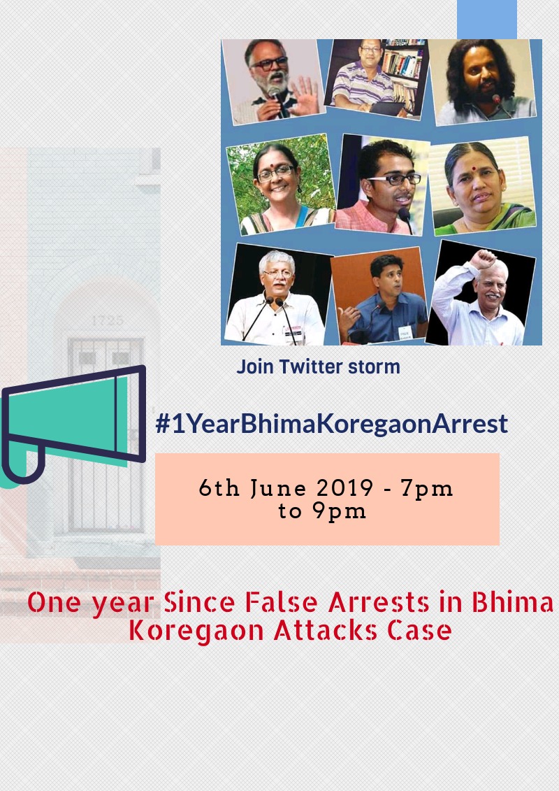 No bail for activists arrested in Bhima Koregaon arrests even after a year; campaign on twitter demanding their release